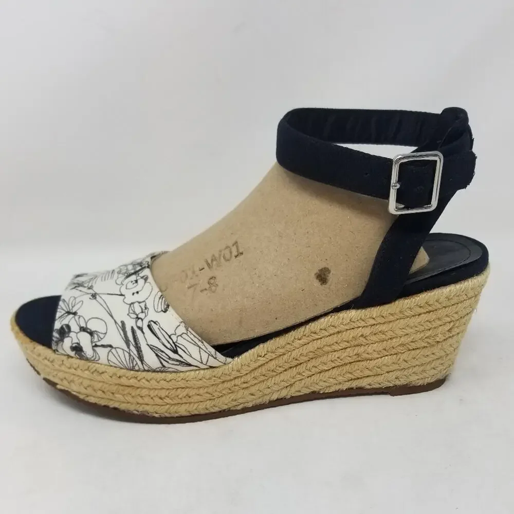 H&M Black & White Espadrilles Wedge Sandals Size 38 EU/‎ 7.5 US